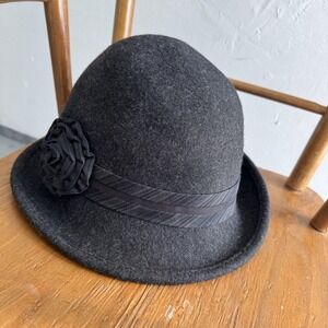 Goorin Bros 100% Wool Hat Charcoal Gray Black Rose Med Approximately 7 1/8